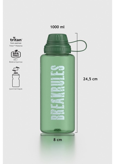 Renga Ege Yazı Desenli 1000 Ml Tritan Matara 912141 Yeşil Yeşil