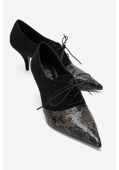 Luvi Shoes Medley Siyah Süet Siyah Desenli Bağcıklı Kadın Topuklu Ayakkabı Luvi Shoes Medley Siyah Süet Siyah Desenli Bağcıklı Kadın Topuklu Ayakkabı