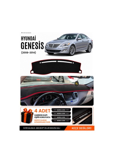 Hyundai Genesis 2008-2014 Uyumlu Torpido Örtüsü, Torpido Kılıfı - Siyah-kırmızı - Hu020