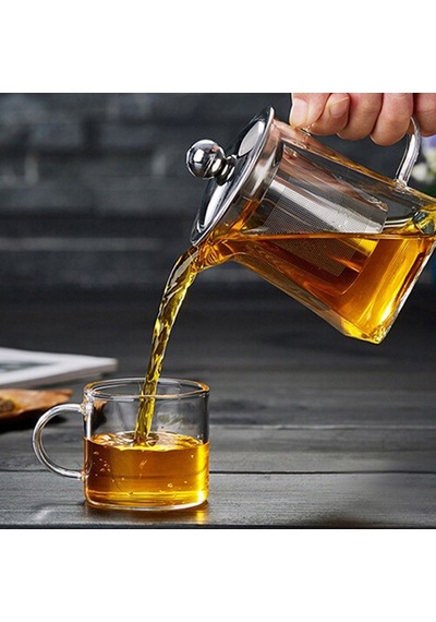 Borosilikat Cam Çelik Süzgeçli Ve Kapaklı Piramit Demlik 750 Ml Şeffaf