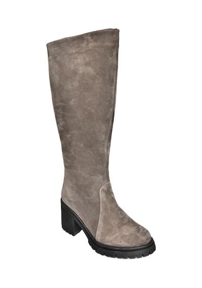 Fox Shoes R654047702 Füme Hakiki Deri Süet Kalın Topuklu Kadın Çizme Füme