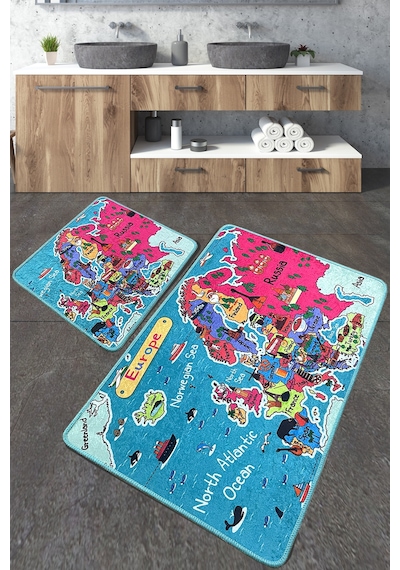 Carta Banyo Halısı Djt 2 Li Set Banyo Halısı Paspas Yıkanabilir Kaymaz Çok Renkli