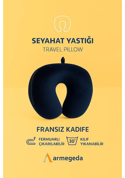 Armegeda Fransız Kadife Seyahat Yastıgı Nar Kırmızısı Yastık Lacivert