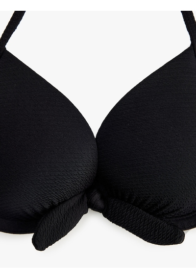 Koton Kalp Yaka Dokulu Fiyonklu Push-up Bikini Üstü Siyah 6sak10068mm