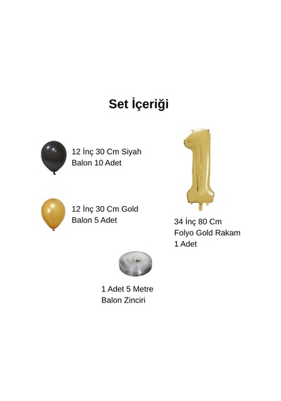 0 Yaş Gold Siyah Balon Seti Gold Rakamlı Doğum Günü Balonu Şık Parti Süsleme Çok Renkli