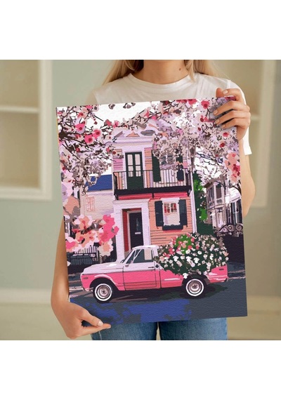 Sayılarla Boyama Seti 40 X 50 Cm Tuval Şasesine Gerili Araba Kasasındaki Çiçekler