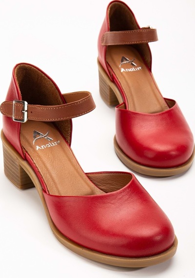 Analin Shoes Kadın Hakiki Deri Burnu Kapalı Bilekten Bağlı Sandalet Kırmızı