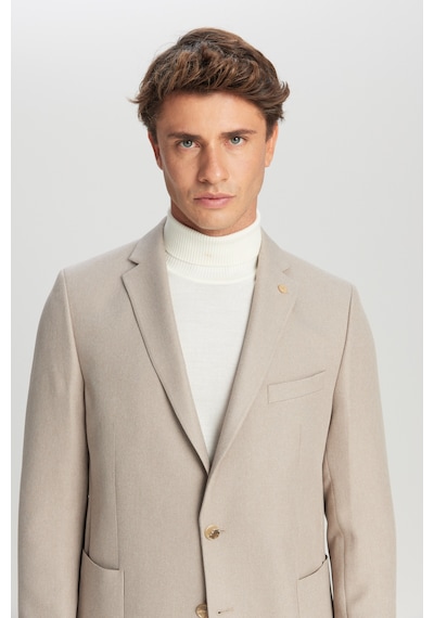 Erkek Bej Slim Fit Dar Kesim Mono Yaka Torba Cepli Blazer Ceket Bej