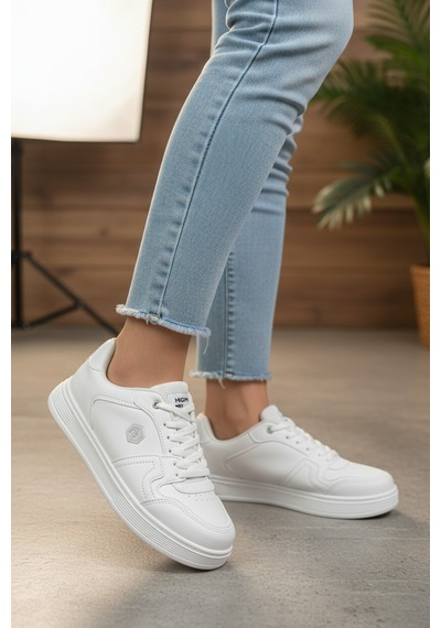 Enoch Yan Panel Logolu Lmbrck Model Düz Tabanlı Bağcıklı Kadın Sneaker Beyaz