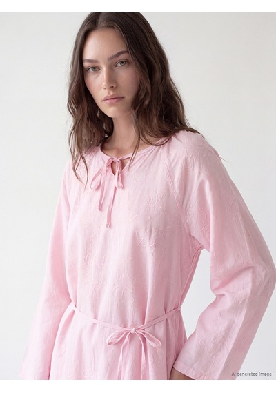 Lcw Comfort Pembe Bağlamalı Yaka Nakışlı Elbise