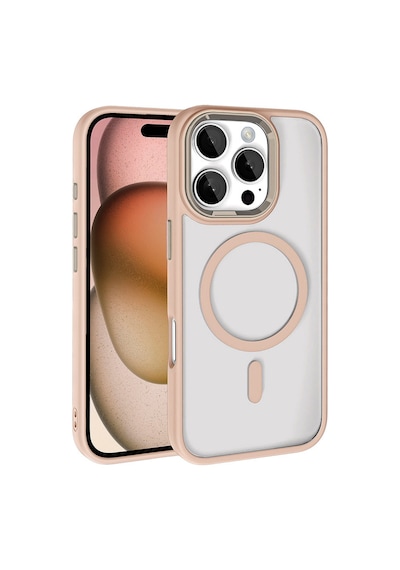 Apple Uyumlu iPhone 16 Pro Max Kılıf Magsafe Şeffaf Arka Yüz Kamera Yükseltili Silikon Nourthkingdom Gold