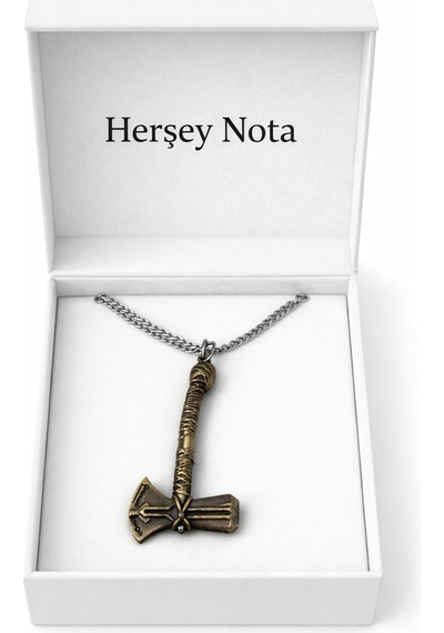 Antik Görünümlü Thor Çekici Kolye Metal Bronz Erkek Kadın 60 Cm Çok renkli