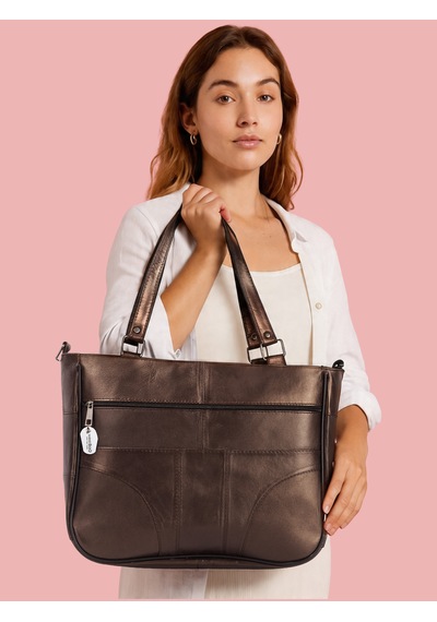 Westbag Hakiki Deri Kol Omuz Askılı Çapraz Postacı Çok Gözlü Çanta Bronz