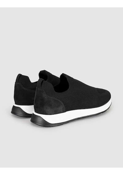 Cabani Erkek Siyah Triko Hakiki Deri Yazlık Slip-on Ayakkabı