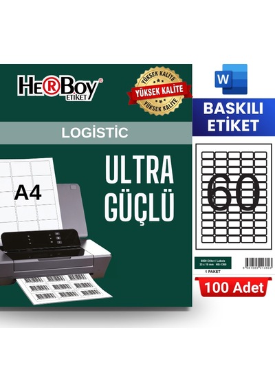 Herboy Hb-1360 33 X 19 Mm A4 Baskılı Laser Etiket 100 Adet