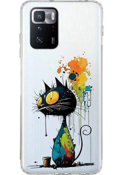 Poco X3 Gt İle Uyumlu Splash Kedi Tasarımlı Şeffaf Silikon Kılıf Şeffaf
