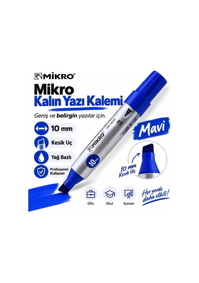 Kesik Uç Mavi Markör Kalem 10 Mm