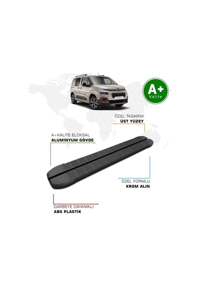 Citroen Berlingo Yan Basamak Kısa Şasi 2019 Model Ve Sonrası S-line Siyah