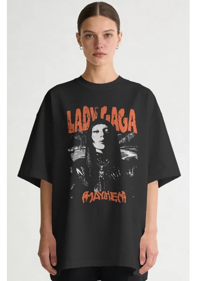 Sevbano Lady Gaga Mayhem Şarkıcı Baskılı Unisex Oversize Premium Tişört Siyah