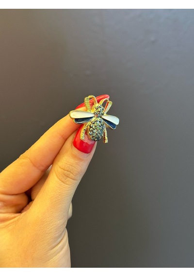 Mavi Beyaz Kanatlı Arı Broş Yaka İğnesi Giyim Aksesuarı 4 x 2 CM Renkli