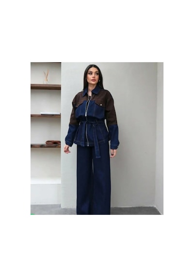 Asur Boutique Asur Butik Kadın Çift Renkli Geniş Kalıp Kot Takım Lacivert