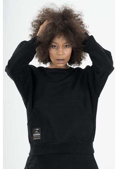Maraton Sportswear Oversize Kadın Kapşonlu Uzun Kol Basic Siyah Sweatshirt 22953-siyah