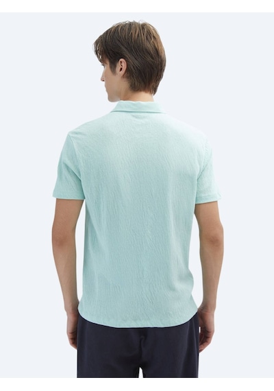 Kip Su Yeşili Düz Polo Yaka Pamuk Karışımlı T-shirt Su Yeşili