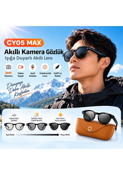 Bagajon Cy05 Max Aı Akıllı Gözlük 8mp Kamera 1080p Video, Yapay Zeka Anlık Çeviri, Bluetooth Arama, Fotokromik Lens, Enc, 2000mah Şarj Kutulu-14900