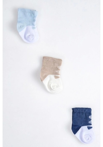 Cocole Socks Erkek Çocuk Soket Çorabı 3 Lü Set Pamuklu Minimalist Desenli Çok Renkli