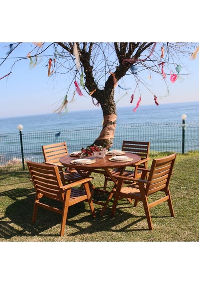 Heybeli Ahşap Katlanabilir Bahçe Seti: 120Lik Masa + 4 Sandalye Heybeli Ahşap Katlanabilir Bahçe Seti: 120Lik Masa + 4 Sandalye