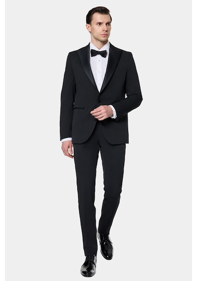 Twn Slim Fit Siyah Krep Desen Smokin Takim Elbise 7ess5e306509m 001