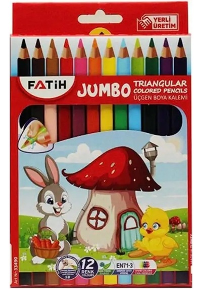 Fatih Kuru Boya Üçgen Jumbo 12 Renk Çok Renkli
