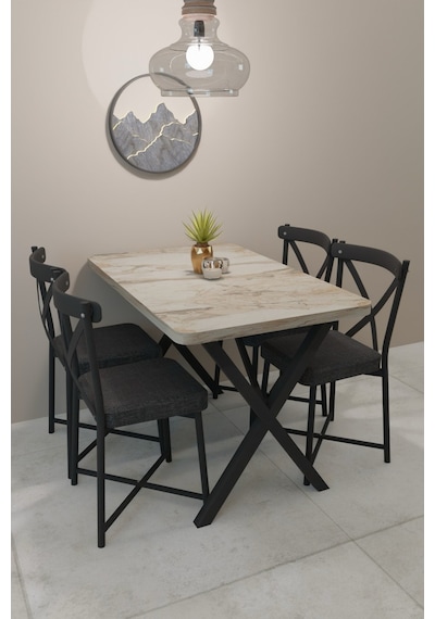 Modern Yemek Masası Takımı 70x110 Cm Oval Mutfak Masası & 4 Adet Tonet Model Kumaş Döşemeli Sandalye Krem Modern Yemek Masası Takımı 70x110 Cm Oval Mutfak Masası & 4 Adet Tonet Model Kumaş Döşemeli Sandalye Krem