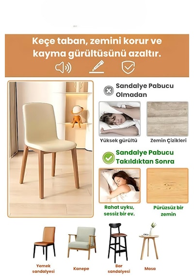 24 Adet Kare Sandalye Pabucu 3.3x3.3 Cm Şeffaf Silikon Keçeli Ayak Koruyucu