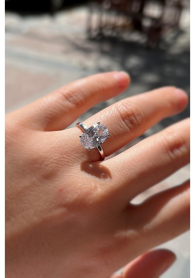 Gümüş Oval 12x8 Mm 4,5 Carat Tek Taş Yüzük İs323 Diğer