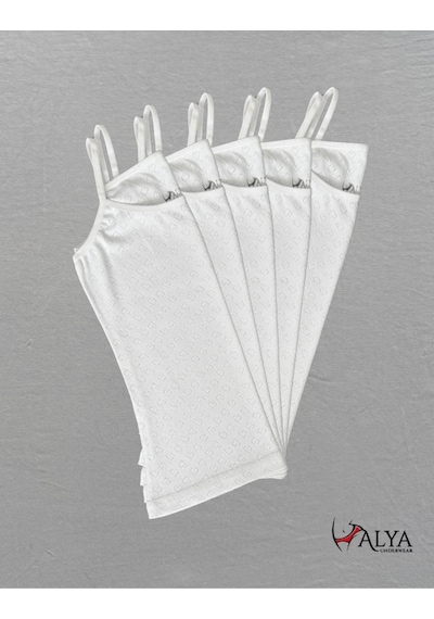 Alya Underwear Kız Çocuk - Garson İp Askılı %100 Pamuklu Atlet Kalpli Jakarlı Kumaş 5'li Paket Beyaz