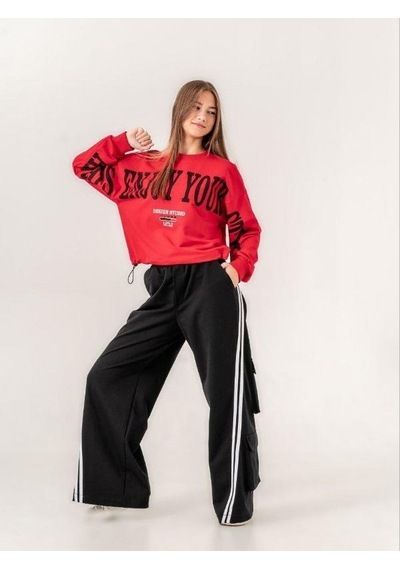 Kız Çocuk Enjoy Baskılı 2 İplik Sweatshirt-15351 Kırmızı