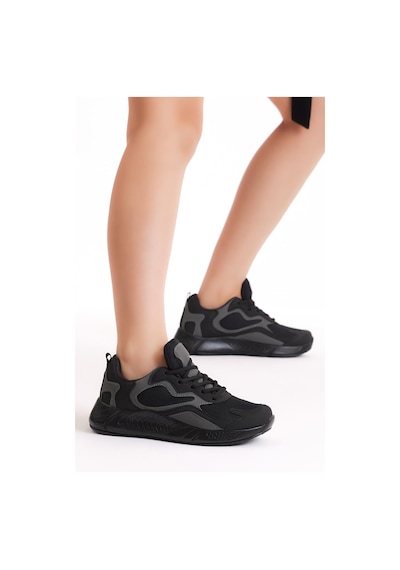 Tonny Black Rahat Kalıp Yüksek Taban Bağcıklı Unisex Siyah Spor Ayakkabı V2901-0 Siyah