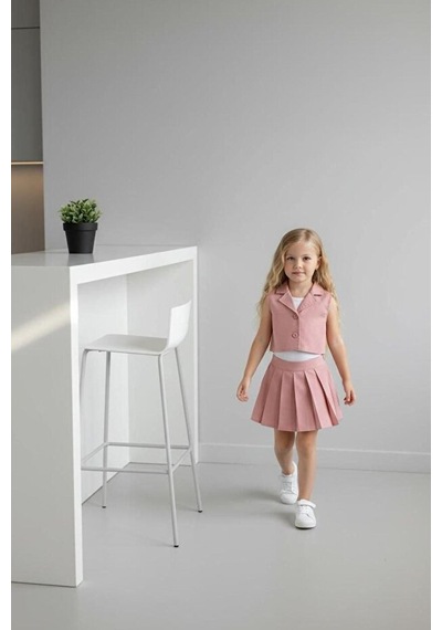 Bubiee Baby Kız Çocuk Askılı Bluzlu Pembe Crop Yelekli Ve Pileli Etekli Alt Üst Takım 3'lü -şık Bayramlık Set Bubiee Baby Kız Çocuk Askılı Bluzlu Pembe Crop Yelekli Ve Pileli Etekli Alt Üst Takım 3'lü -şık Bayramlık Set