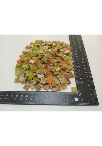 Yeşil Kırmızı Kare Vitray Cam Mozaik Taşı - Sanatsal Mozaik İçin Yaklaşık 10 X 10 Mm
