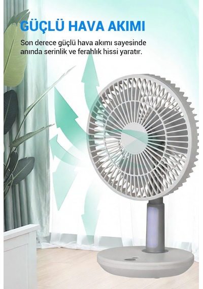 Otomatik Dönebilen Masa Üstü Lamba Özellikli Usb Şarjlı Mini Fan 4000 Mah Vantilatör