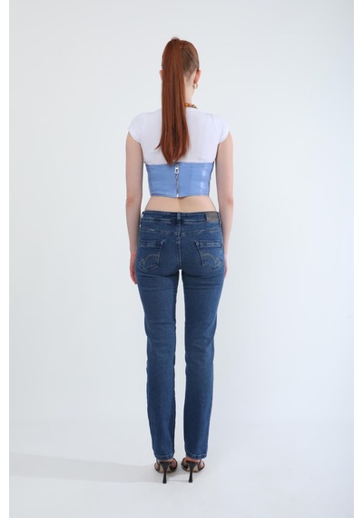 Kadın Slim Fit Likralı Lacivert Jean Pantolon Lacivert