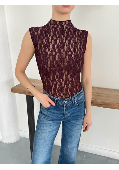 Verymoda Sıfır Kol Dantel Bluz D2750 Bordo