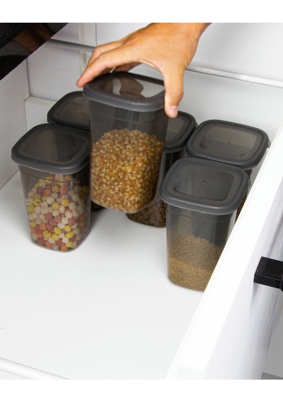 6 Adet Dikdörtgen Saklama Kabı - 1,1 Lt. 1100 Ml. 50880 Plastik 16 X 16 Gri Tr Diğer