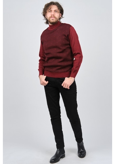 Ateş Triko Erkek Yarım Balıkçı Desenli Yün Kazak 6091744 Bordo Bordo