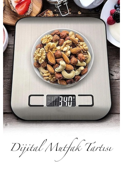 Dijital Mutfak Tartısı, 5kg Kapasite, 1g Hassas Ölçüm, Paslanmaz Çelik, Gümüş Renk, Lcd Ekran Diğer