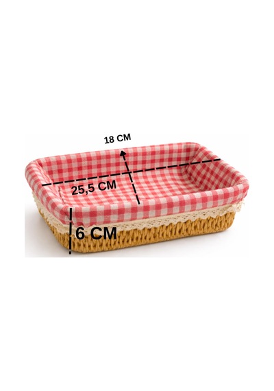 Rattan Hasır Ekmeklik Kare Pötikare Kumaşlı Masa Üstü Ekmek Sepeti Mutfak Organizer Çok Renkli
