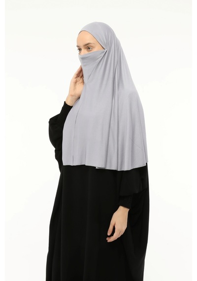 Altobeh Hazır Türban Peçeli Pratik Eşarp Tesettür Nikaplı Hijab - Namaz Örtüsü Sufle 3xl - Gri Gri