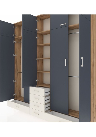Arges Dolap 6 Raflı 6 Çekmeceli 4 Askılı 220x30x243 Çam-antrasit/aytaşı Antrasıt/aytası Arges Dolap 6 Raflı 6 Çekmeceli 4 Askılı 220x30x243 Çam-antrasit/aytaşı Antrasıt/aytası
