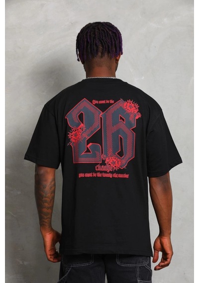 Ertaştrendstore Erkek Baskılı Tişört Kısa Kol Bisiklet Yaka Oversize T-shirt - Siyah Çok Renk